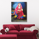 Rajasthani Beautiful Women With Peacock Canvas Print Wall Painting