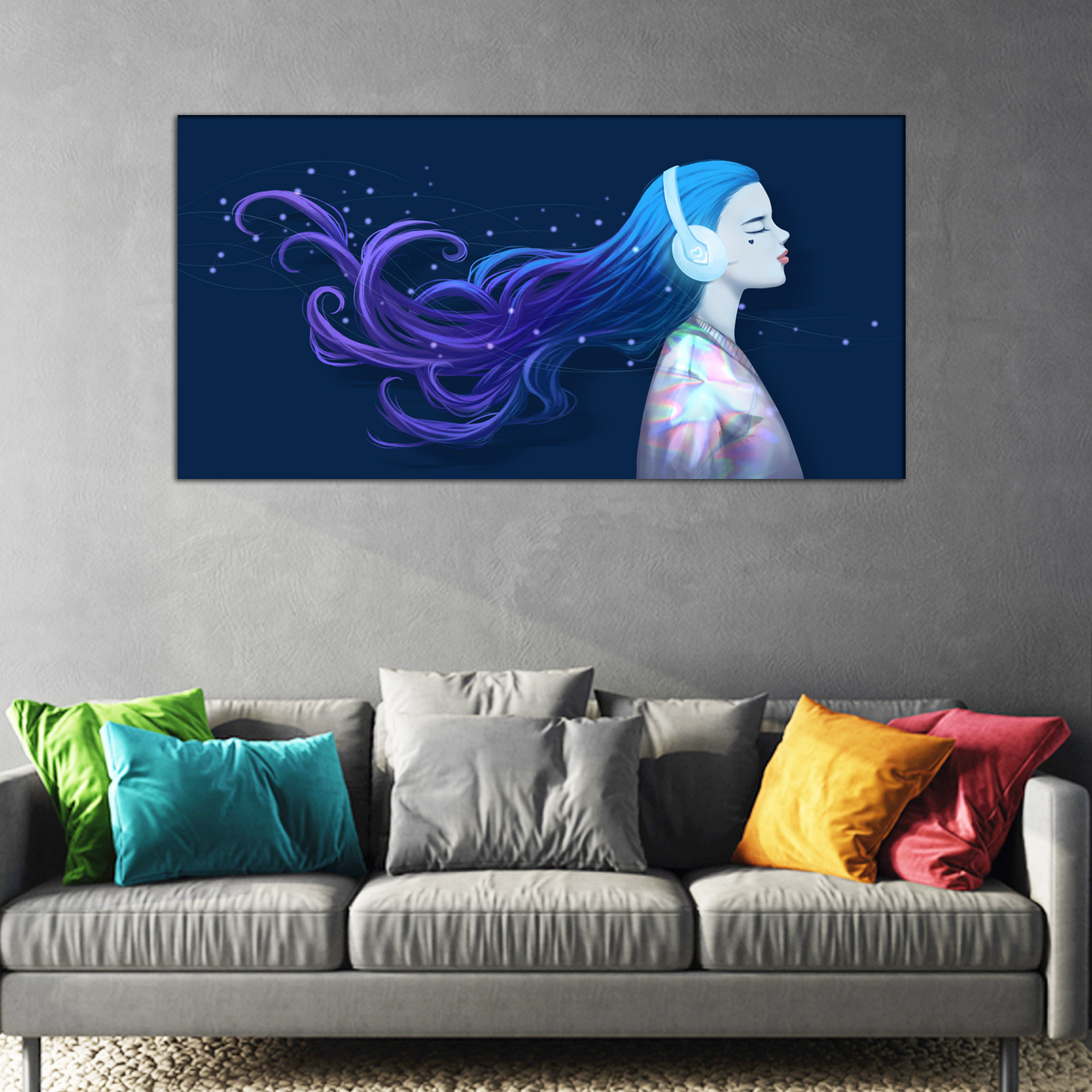 Fashion girl with Headphones Canvas Print Wall Painting
