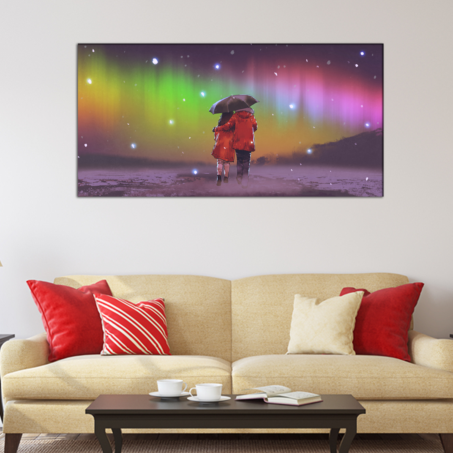 Couple Under an Umbrella Canvas Print Wall Painting