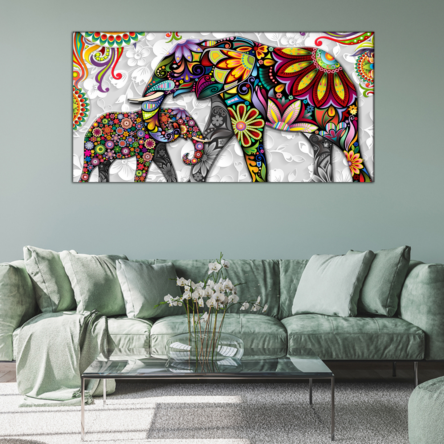 Colorful Elephants Canvas Print Wall Painting