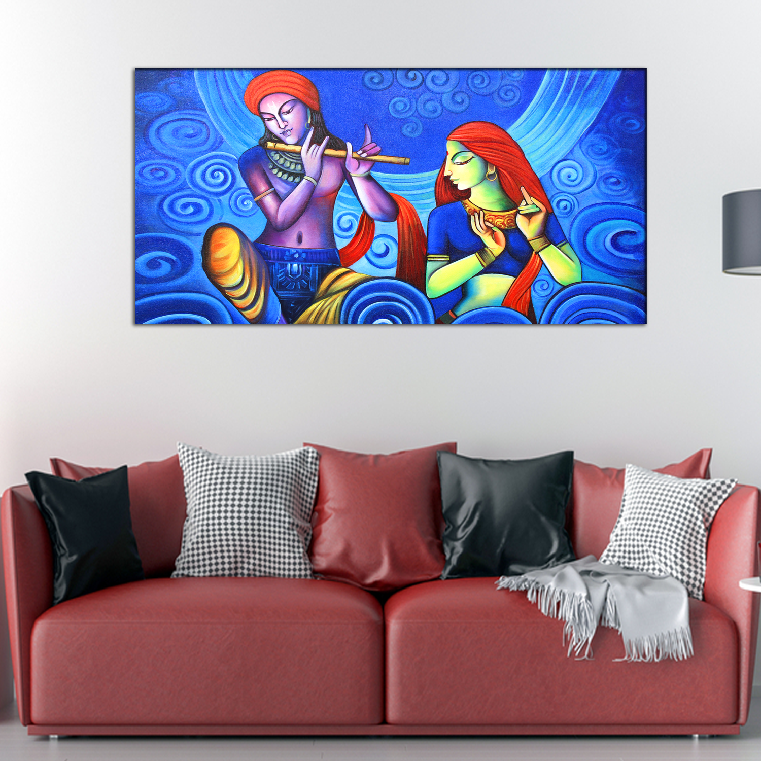 beautiful blue color wall paiting canvas of lord radha krishna online
