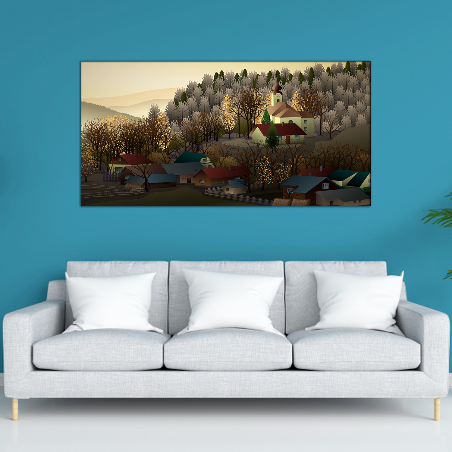 Autumn in the Village Modern Art Canvas Print Wall Painting