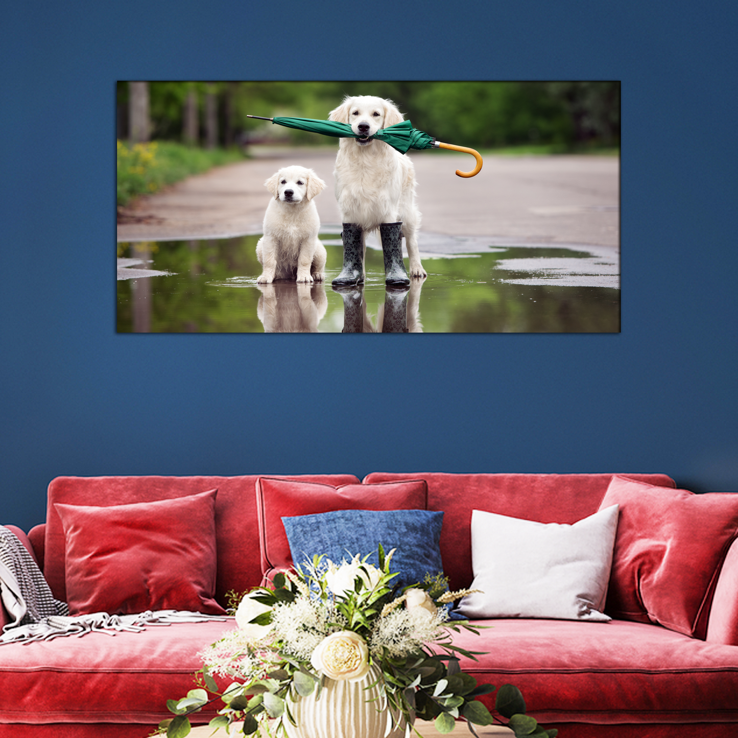 Dog With Umbrella Canvas Print Wall Painting