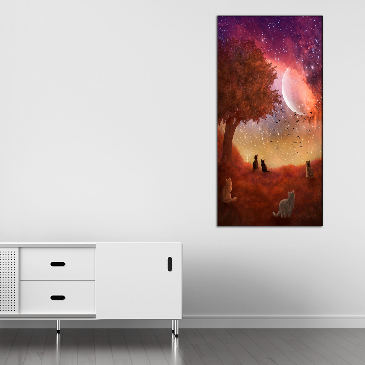 Little Dreamer Cats With Tree Canvas Print Wall Painting