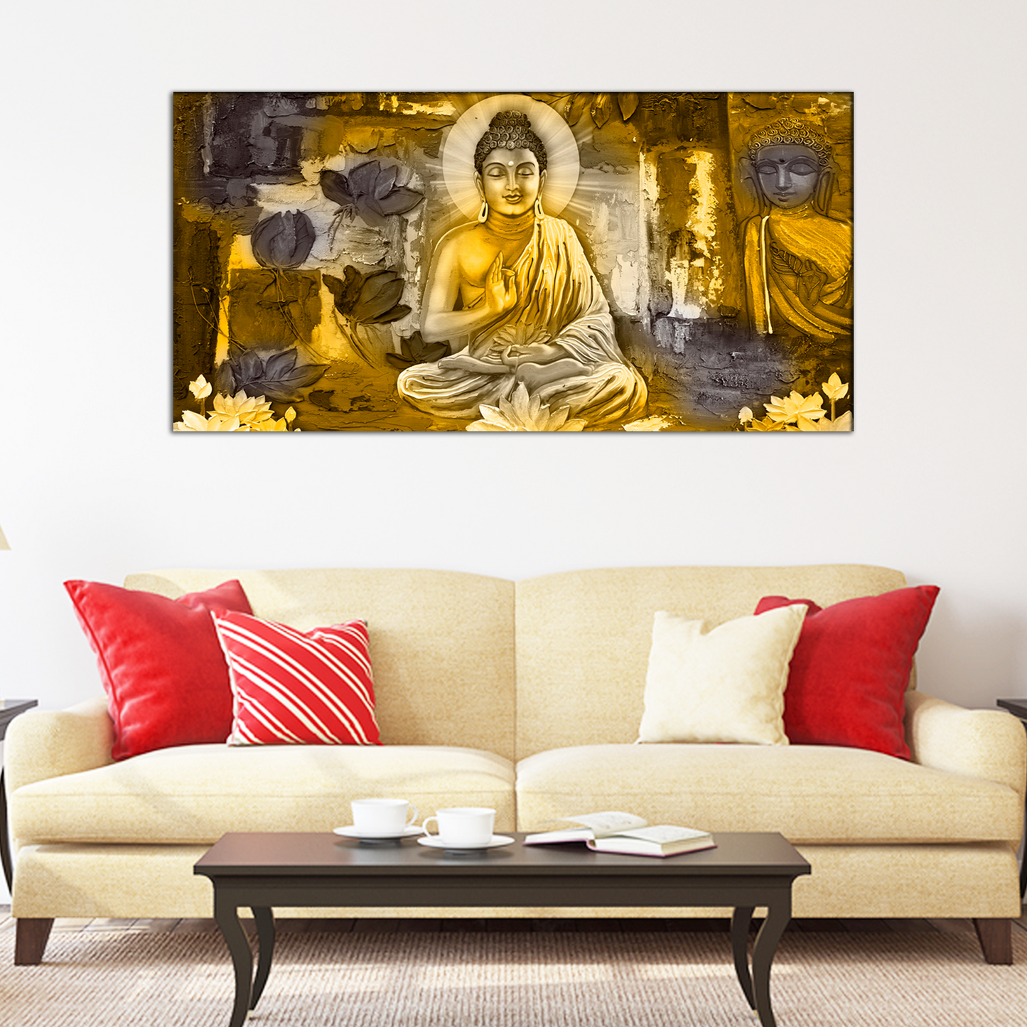 Buddha With Flowers Canvas Print Wall Painting