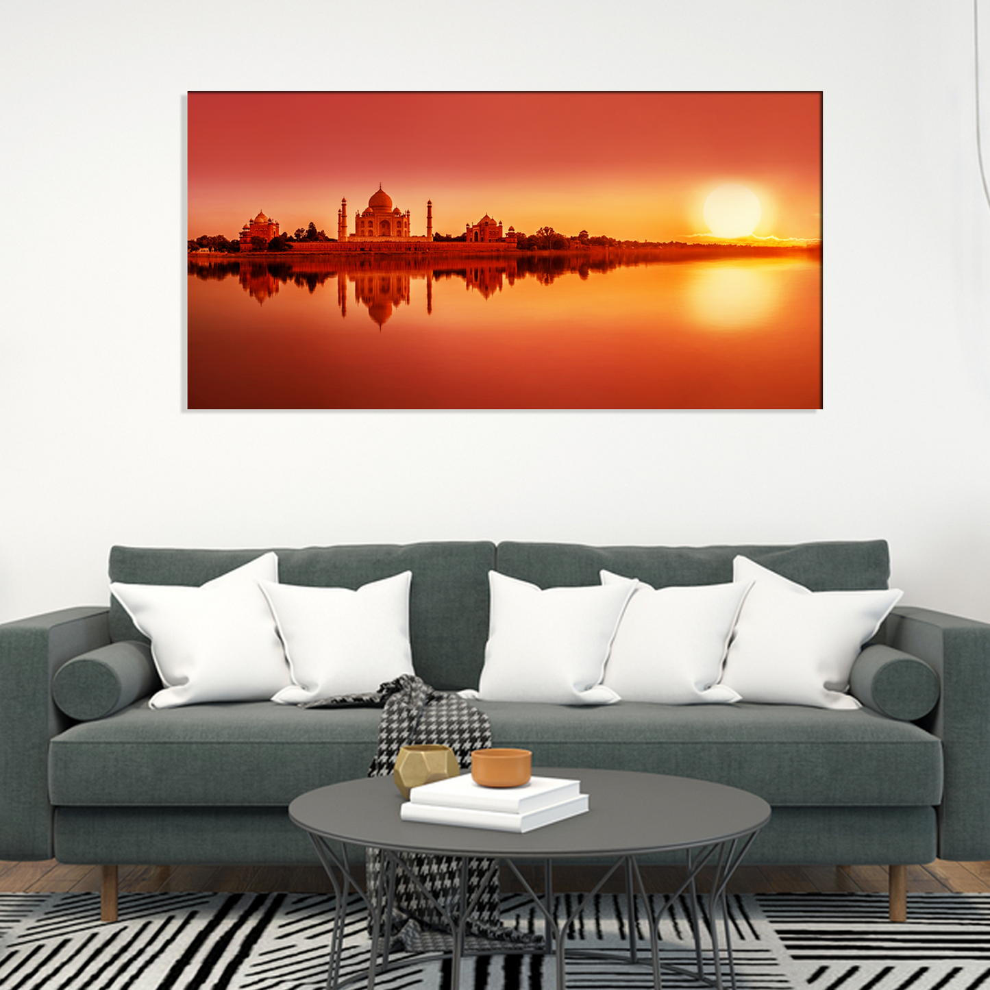 Taj Mahal With Sunset Canvas Print Wall Painting