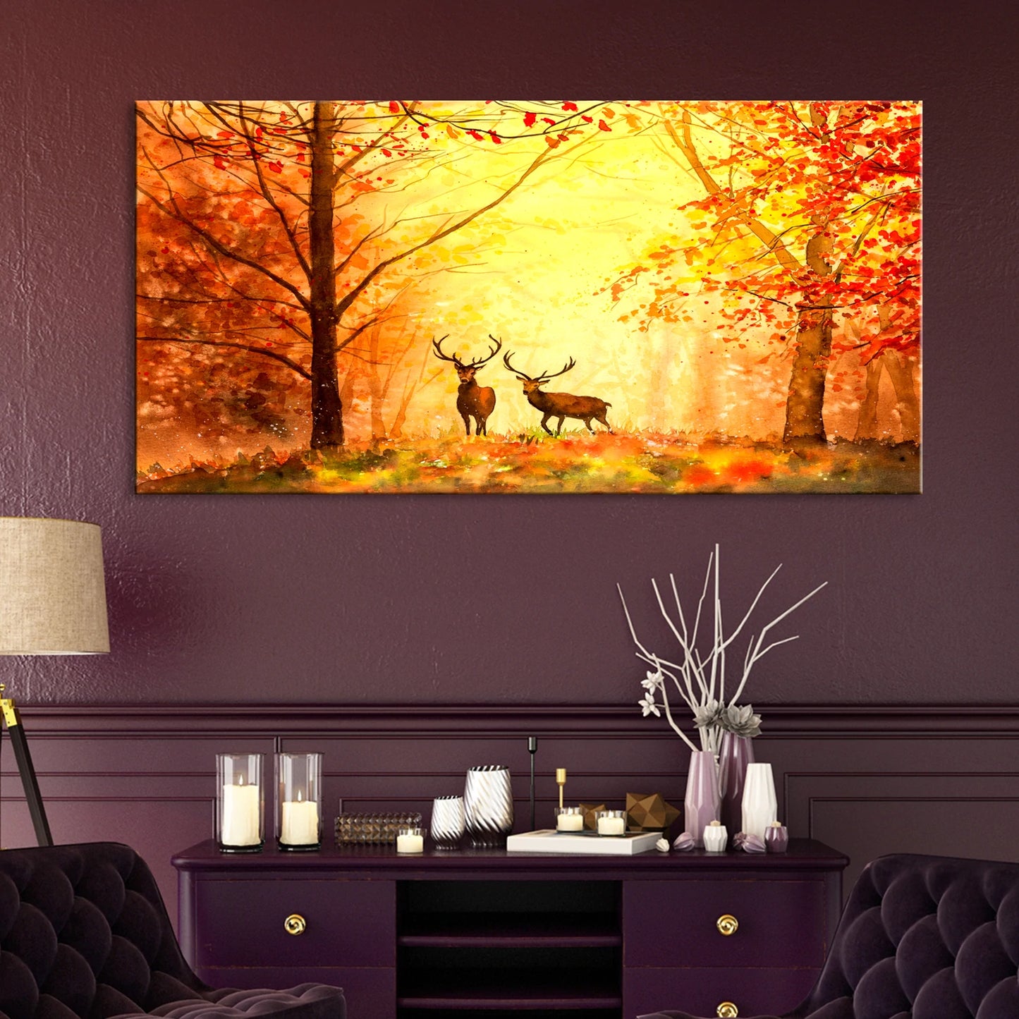Couple Dear With Forest Abstract Art Canvas Wall Painting
