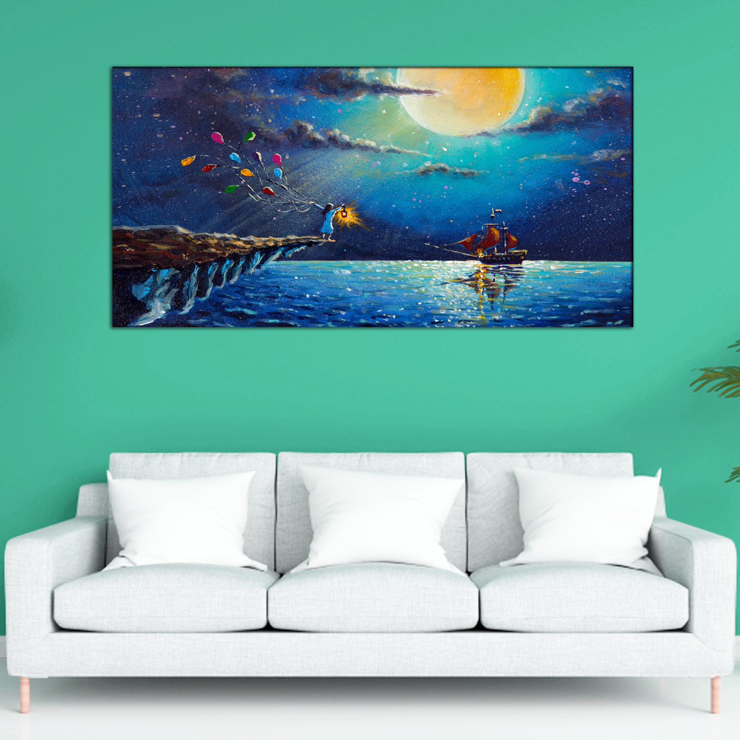 Girl with Colorful Balloons Canvas Print Wall Painting