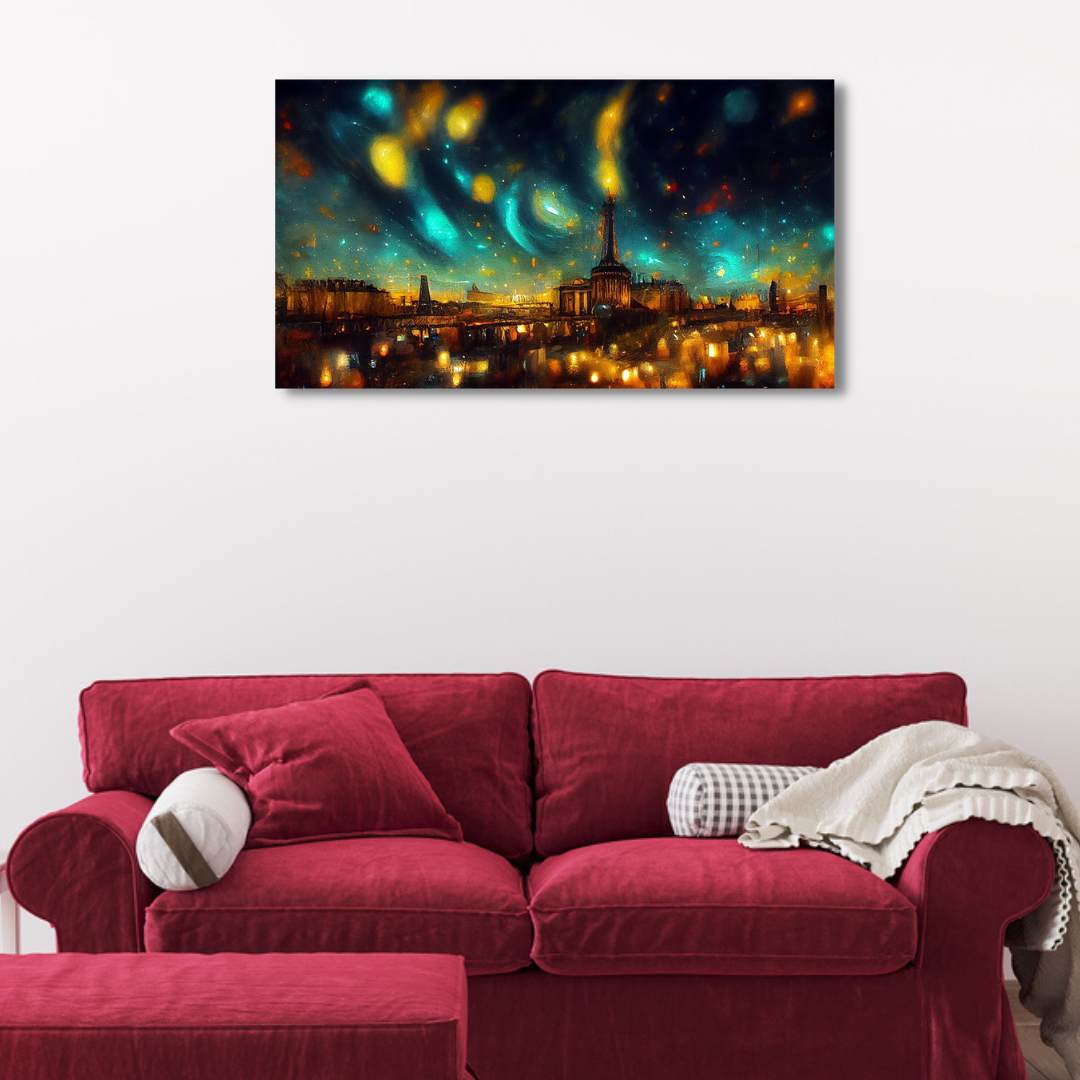 Galaxy Northern lights Over Paris City Canvas Print Wall Painting