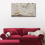 Tree branches flowers, golden deer and mountains Canvas Print Wall Painting