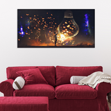 Big Bulb With Glowing Butterflies Abstract Canvas Wall Painting