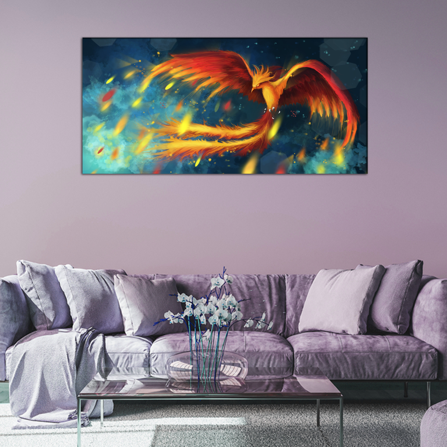 Flying fire Phoenix Canvas Print Wall Painting