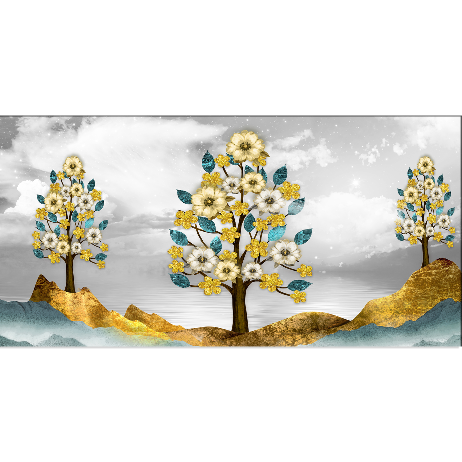 Brown trees with golden flowers Canvas Print Wall Painting