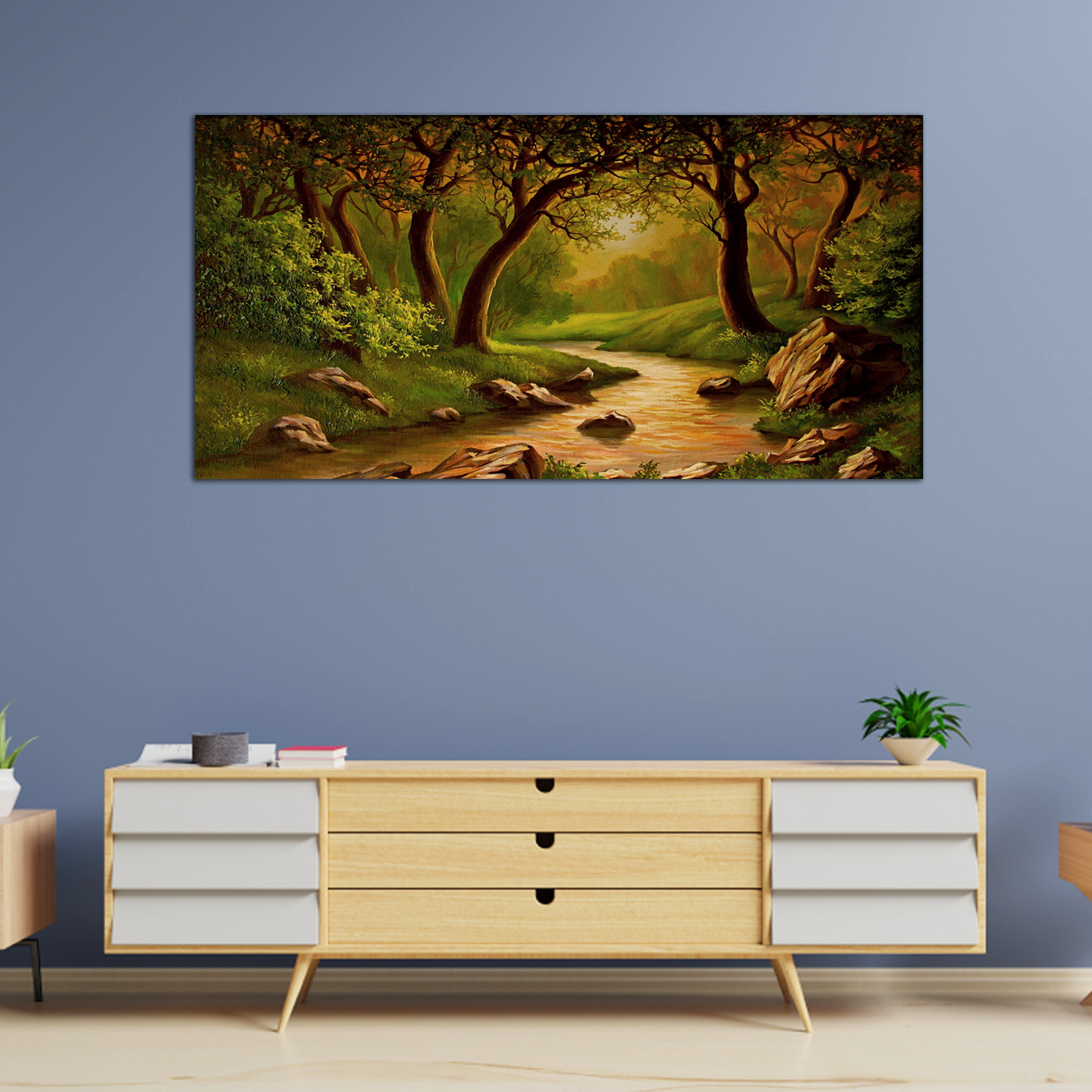 Autumn Forest With River Canvas Print Wall Painting
