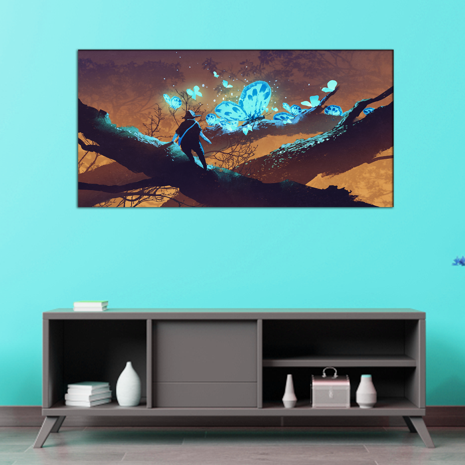 Man Looking at Butterflies Canvas Print Wall Painting