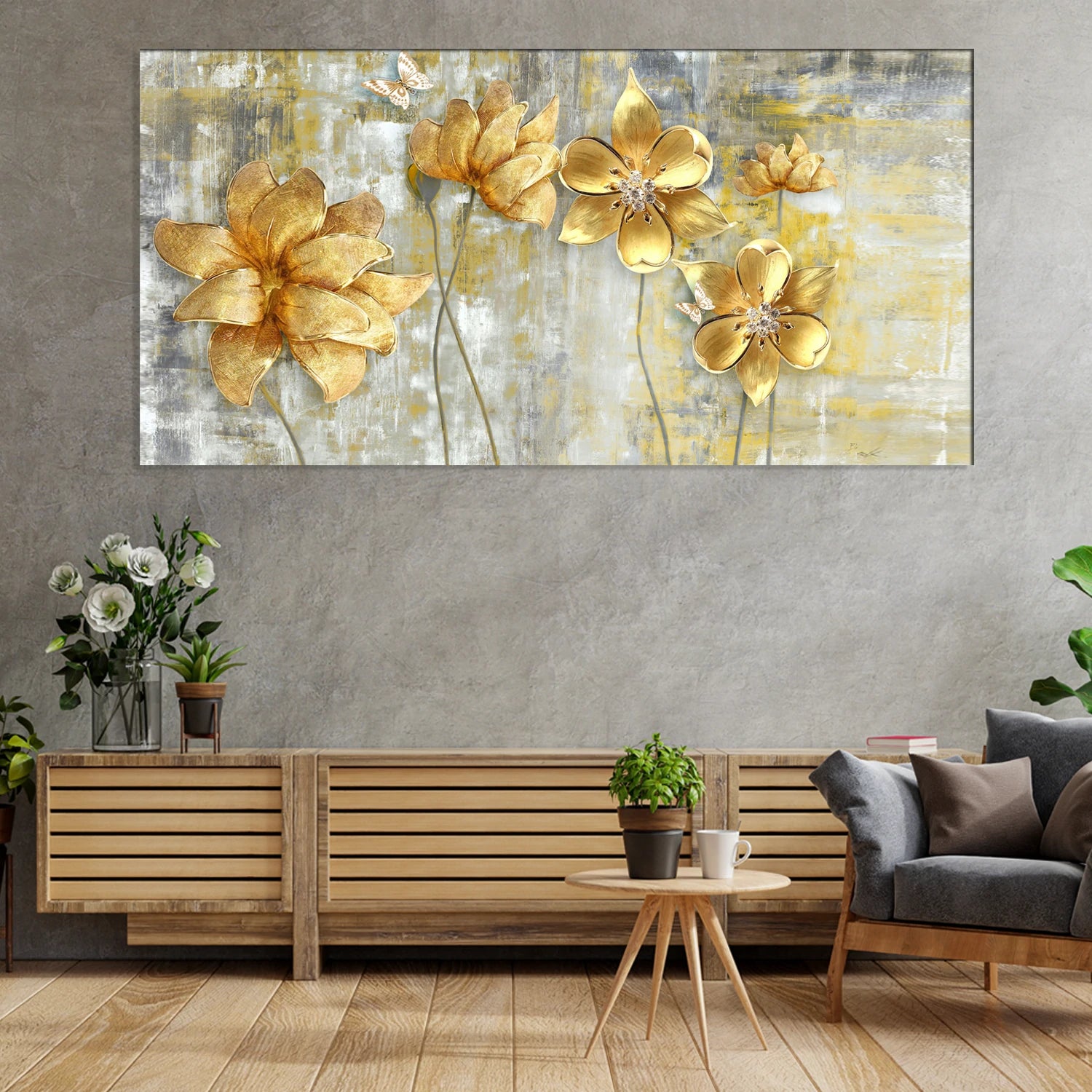 Golden Flower Canvas Print Wall Painting