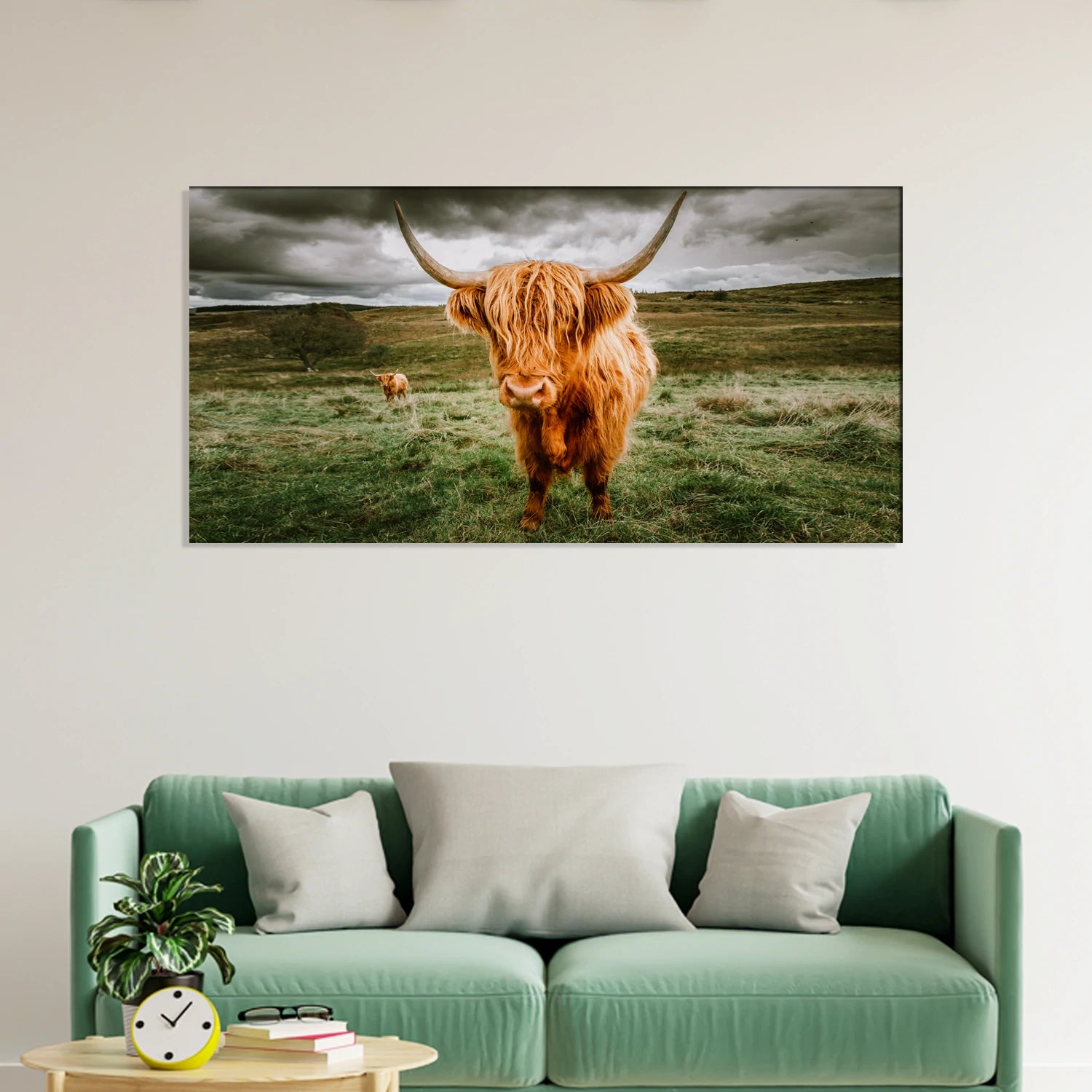 Highland Cattle With Scenic Animal Canvas Wall Painting
