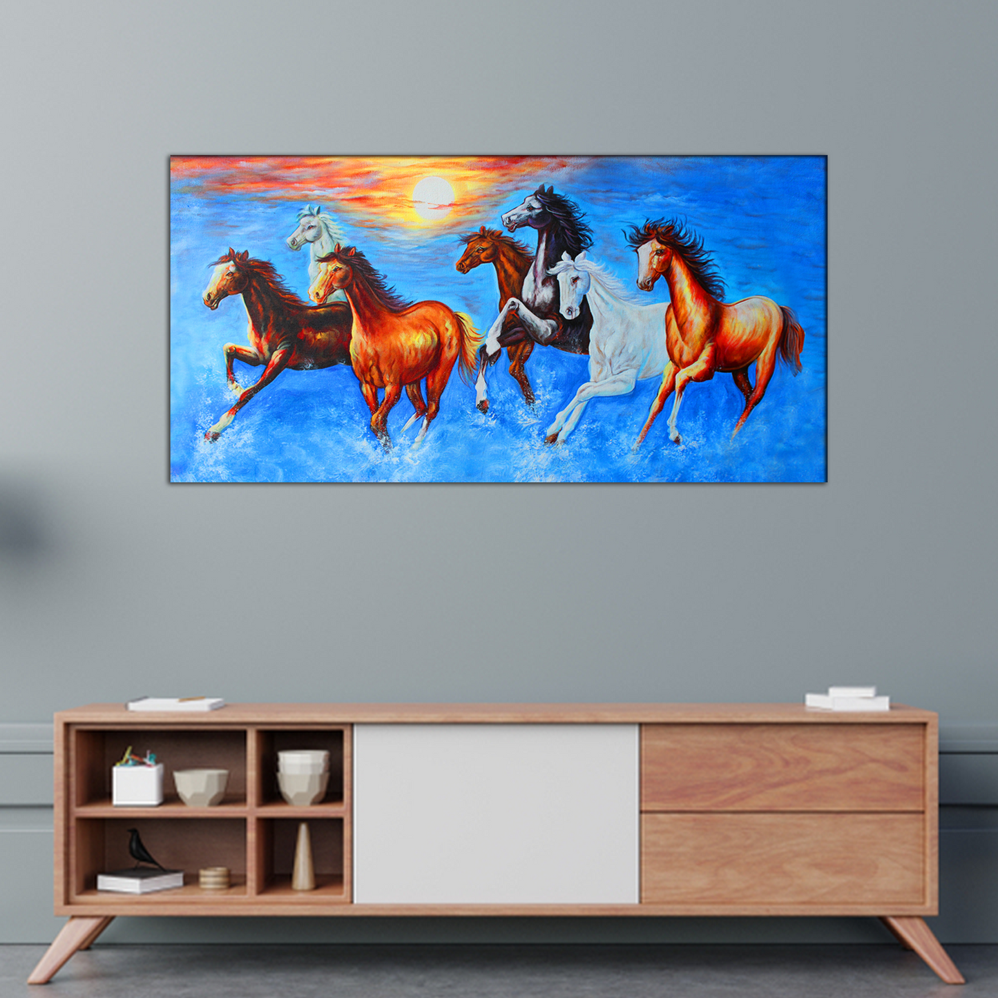 Seven Running Horses Canvas Print Wall Painting