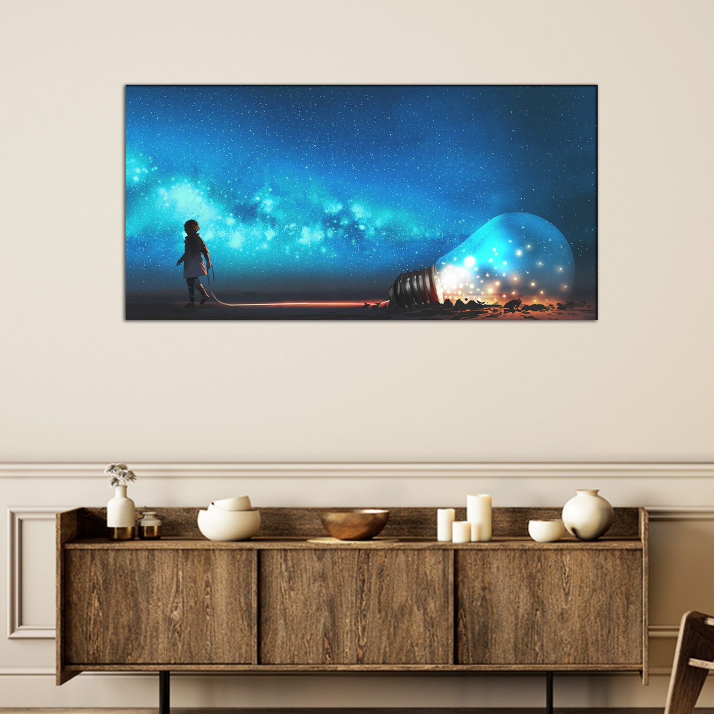 Boy Pulled The Big Bulb Abstract Canvas Print Wall Painting