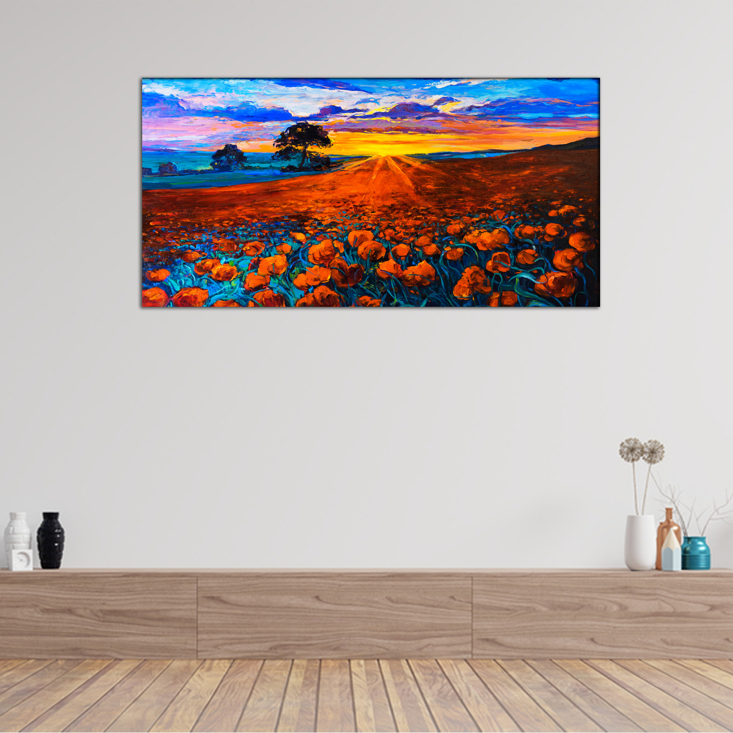 Poppy Field, Sunset Canvas Print Wall Painting