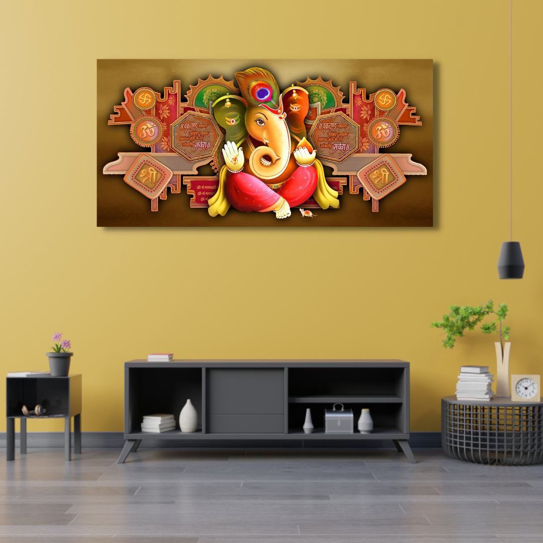 Lord Ganesha With Sanskrit Shlok Religious Canvas Print Wall Painting