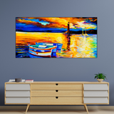 Beautiful Sunset and Boats Canvas Print Wall Painting