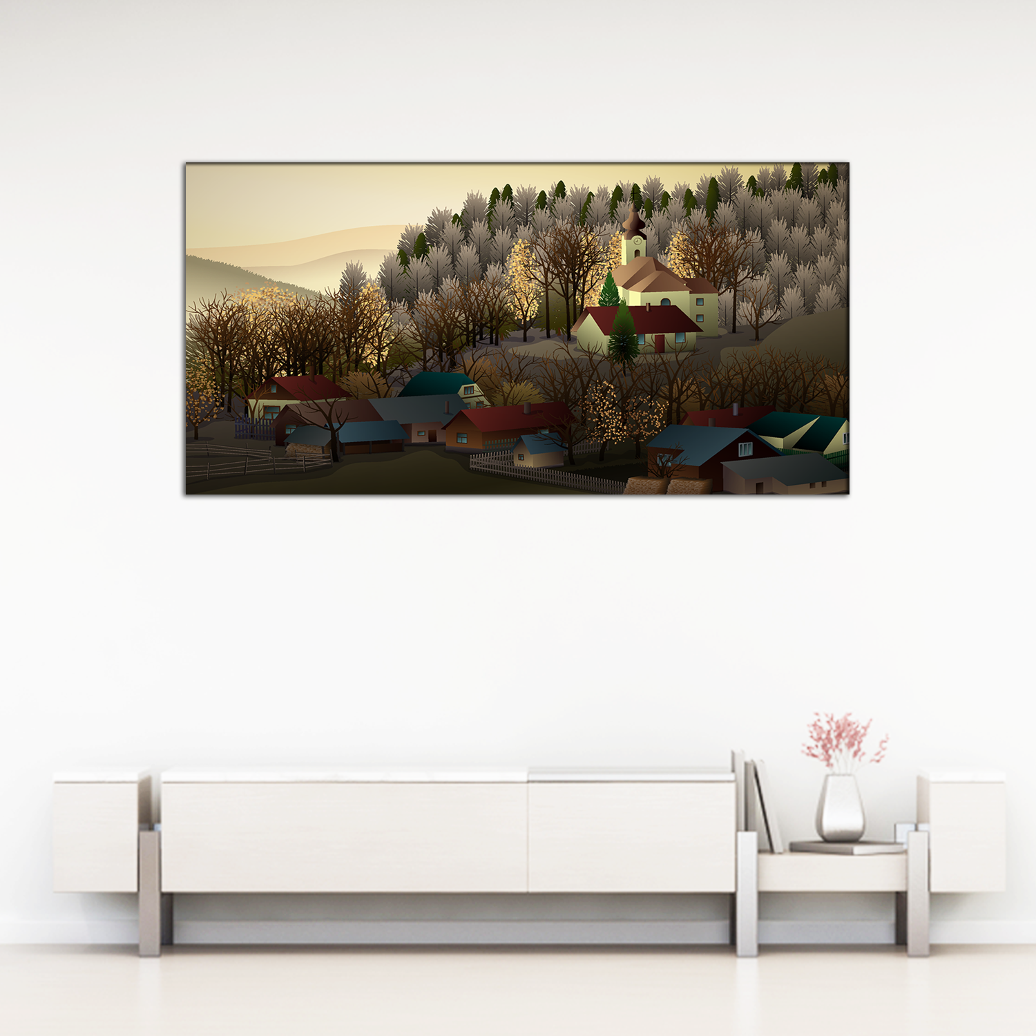 Autumn in the Village Modern Art Canvas Print Wall Painting