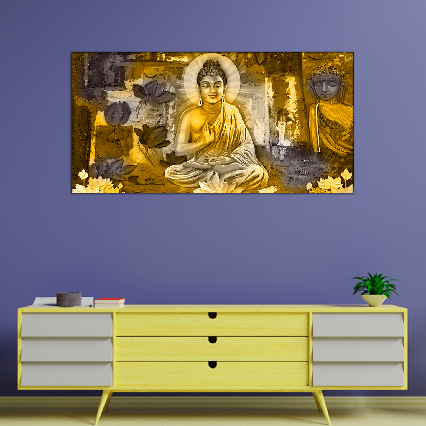 Buddha With Flowers Canvas Print Wall Painting
