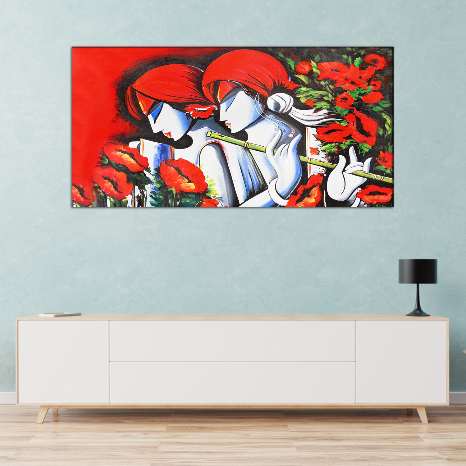 Lord Radha Krishna With Flute Religious Canvas Print Wall Painting