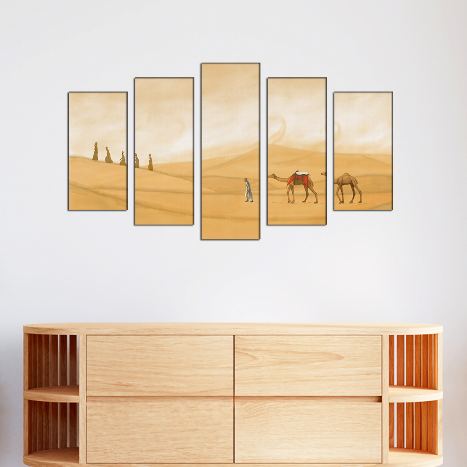 Camel Walking In Desert With Man MDF Panel Painting