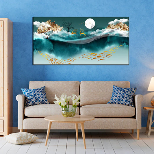 Sun And Deer Modern Art Abstract Canvas Wall Painting