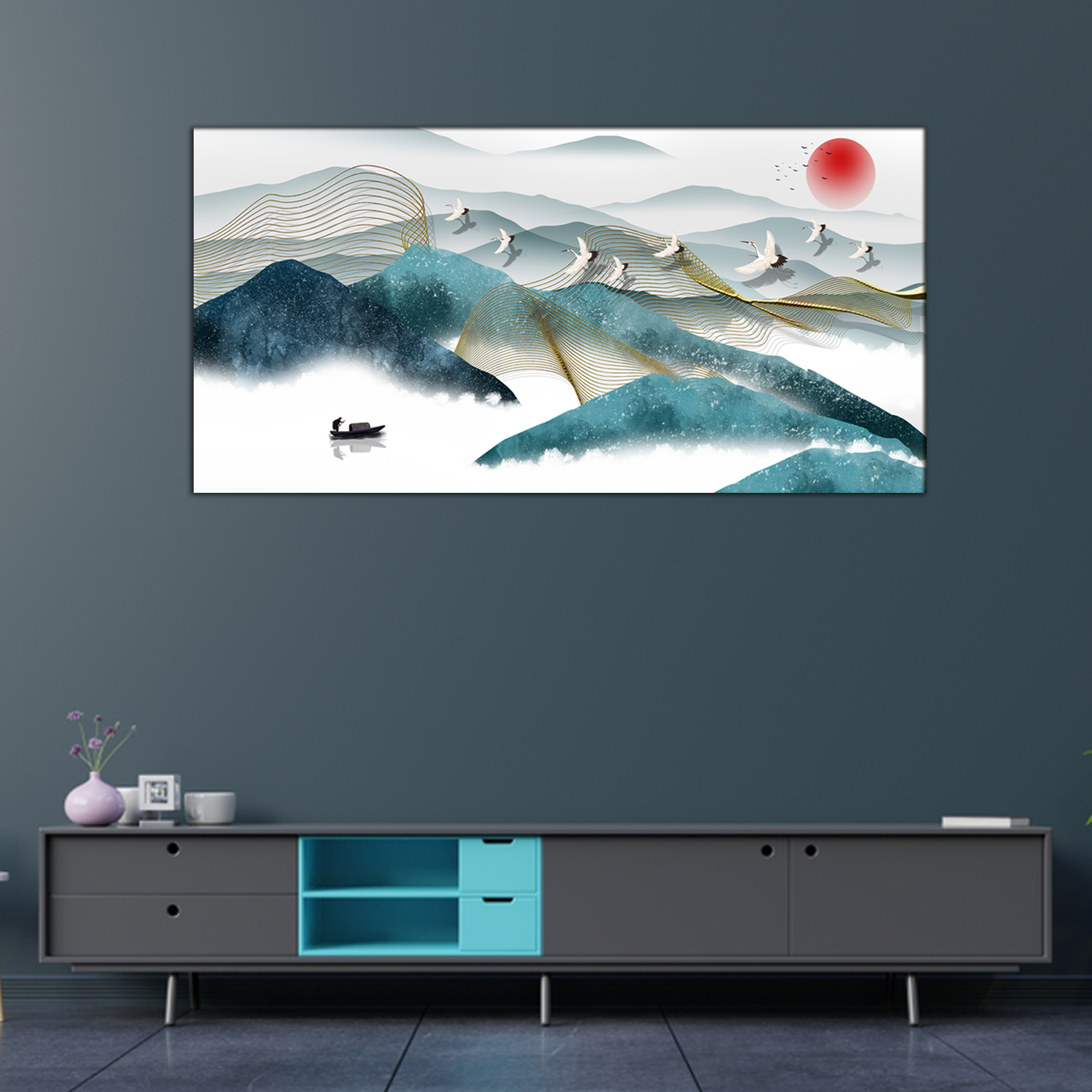 Mountain River Water and Cloud Abstract Canvas Print Wall Painting