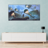 Man looking at Giant Jellyfishes Canvas Print Wall Painting