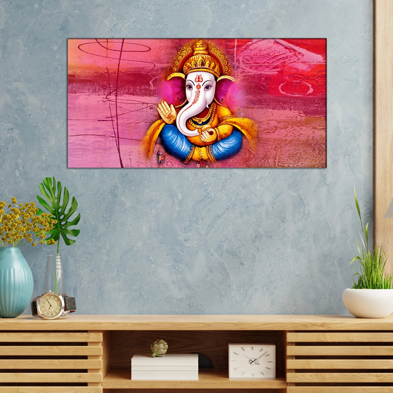 Pink Color HD print canvas wall painting of Lord Ganesha