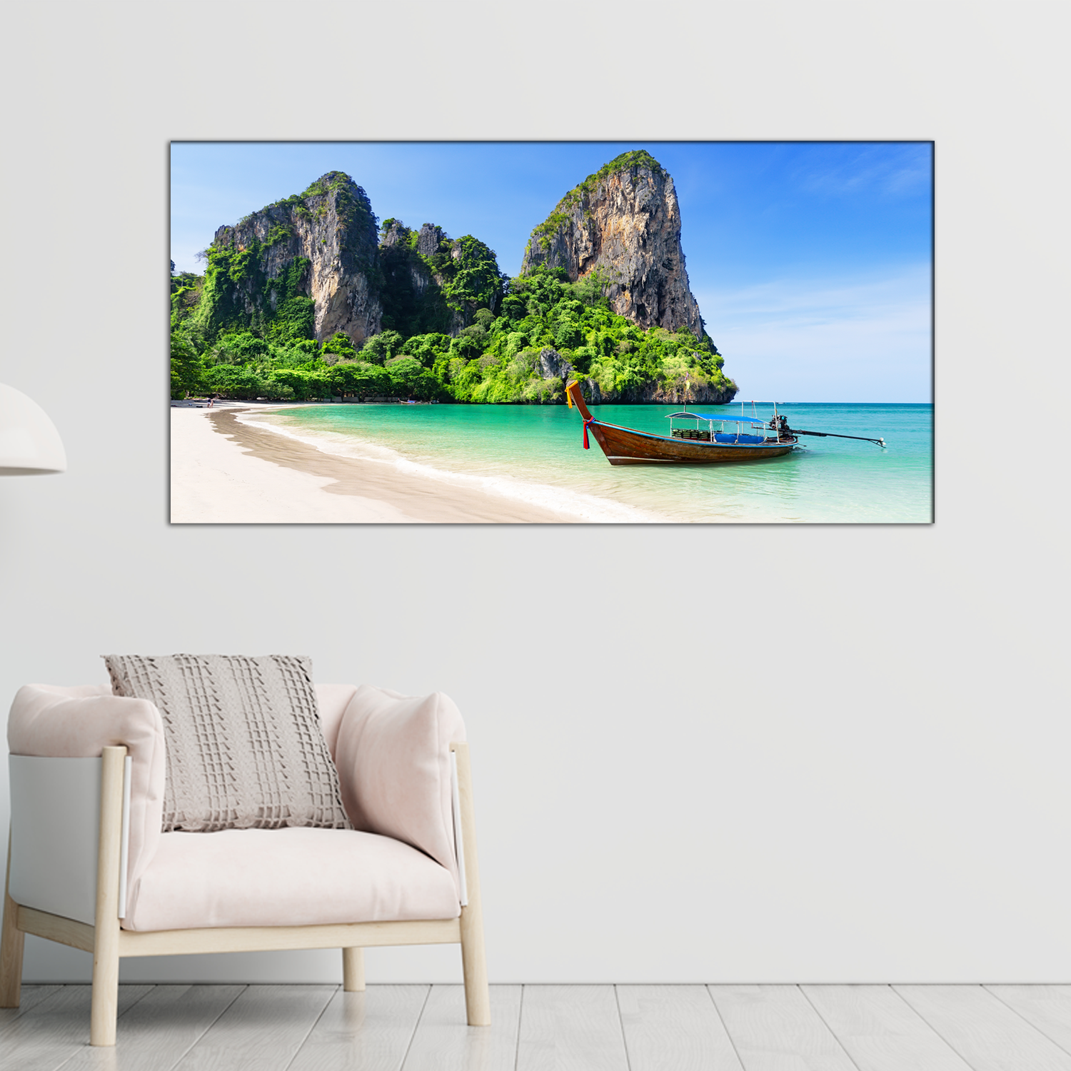 Premium Quality Greenery Mountain with Beach wall Painting canvas