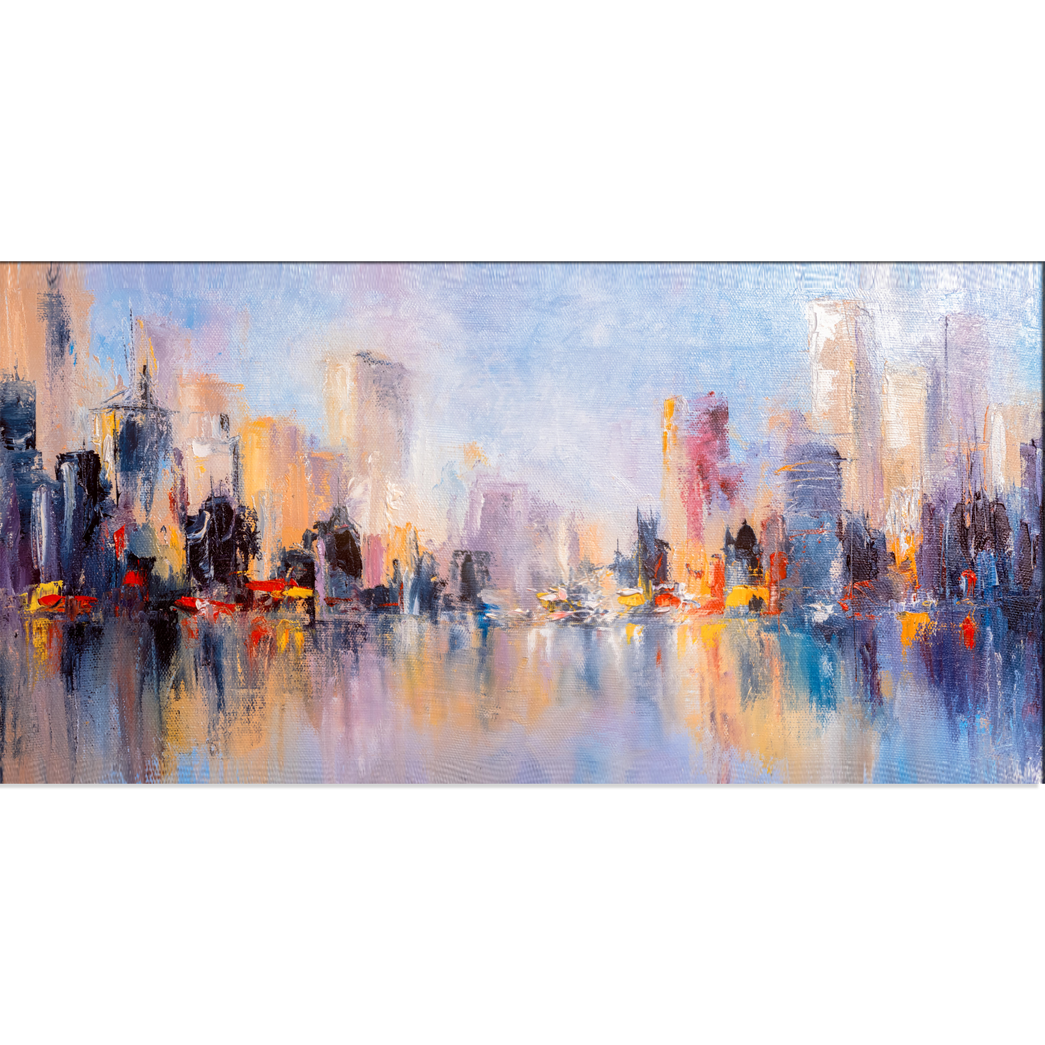 City View Reflections On water Abstract Canvas Wall Painting