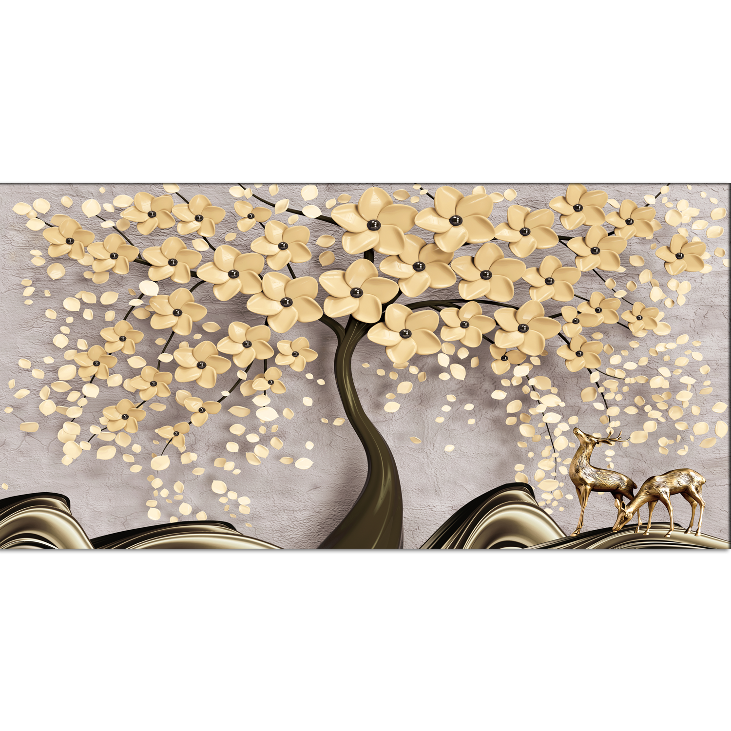 Beautiful Tree With Golden Flower Canvas Wall Painting