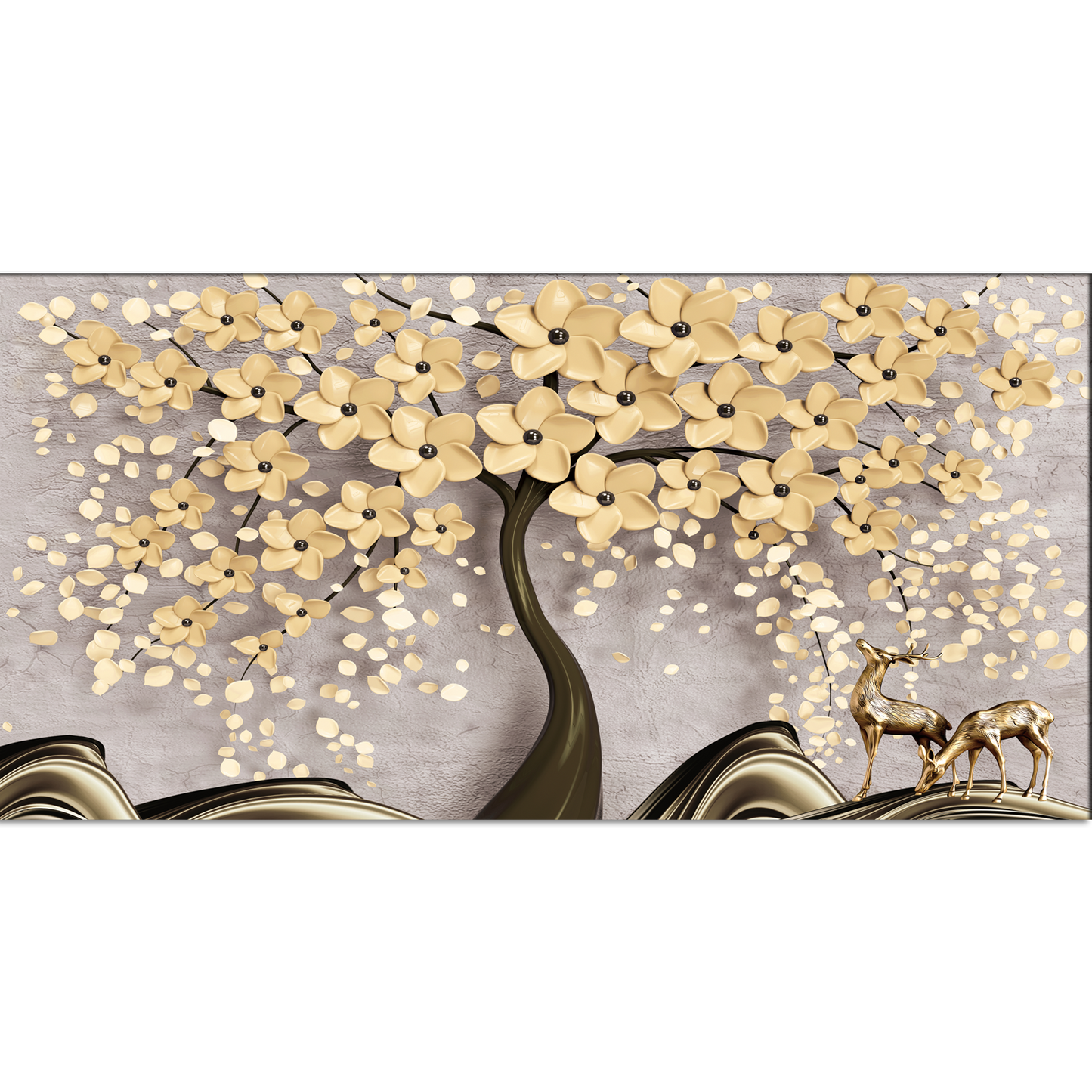 Beautiful Tree With Golden Flower Canvas Wall Painting