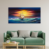 Sunset & Boat Canvas Wall Painting