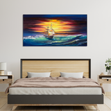 Sunset & Boat Canvas Wall Painting