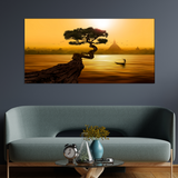 Twisted tree lake and Buddhist temple Canvas Print Wall Painting