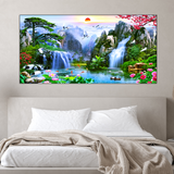 wall painting of Mountain Sunset Waterfall scenery wall painting 