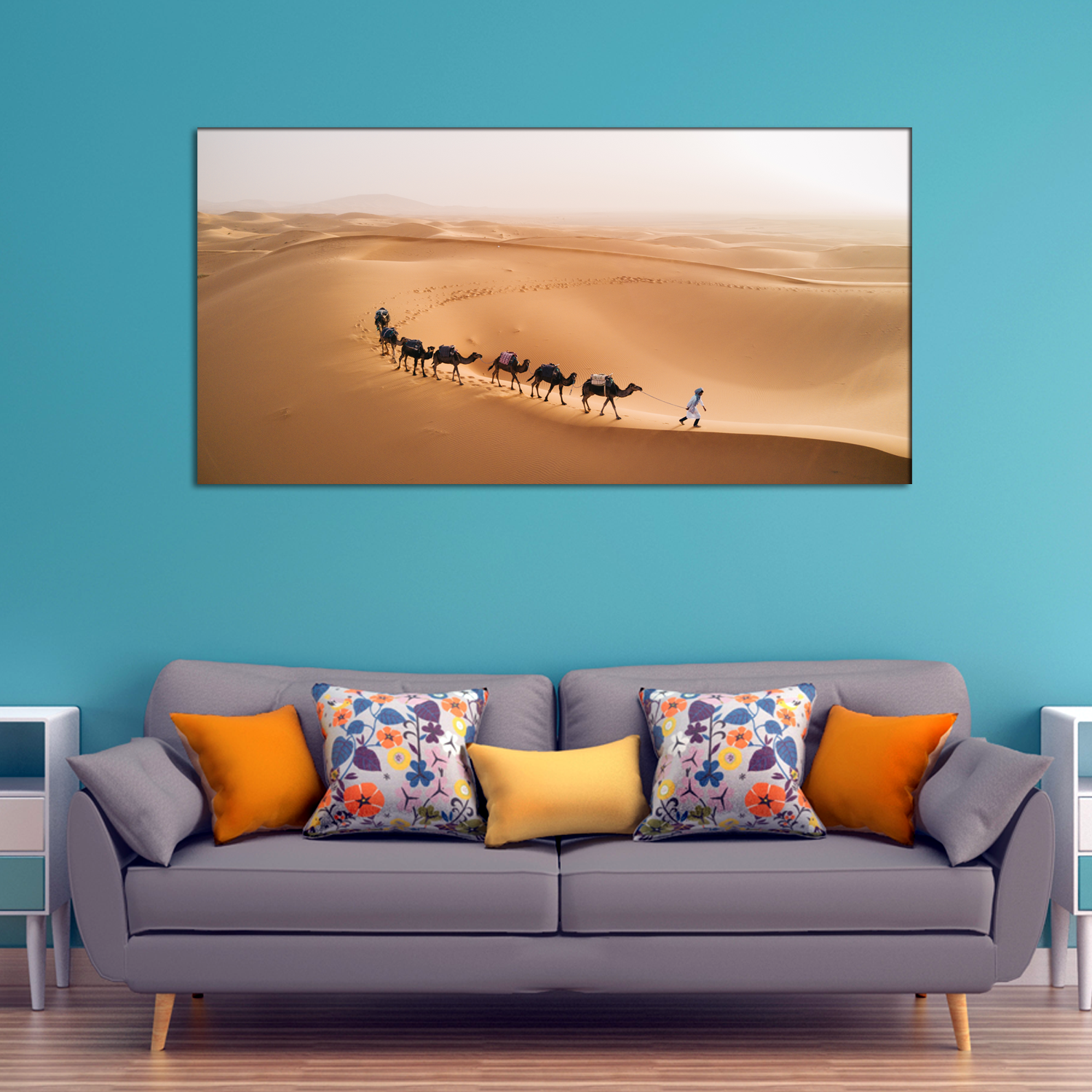 Camel Walk in Desert Rajasthan Canvas Print Wall Painting
