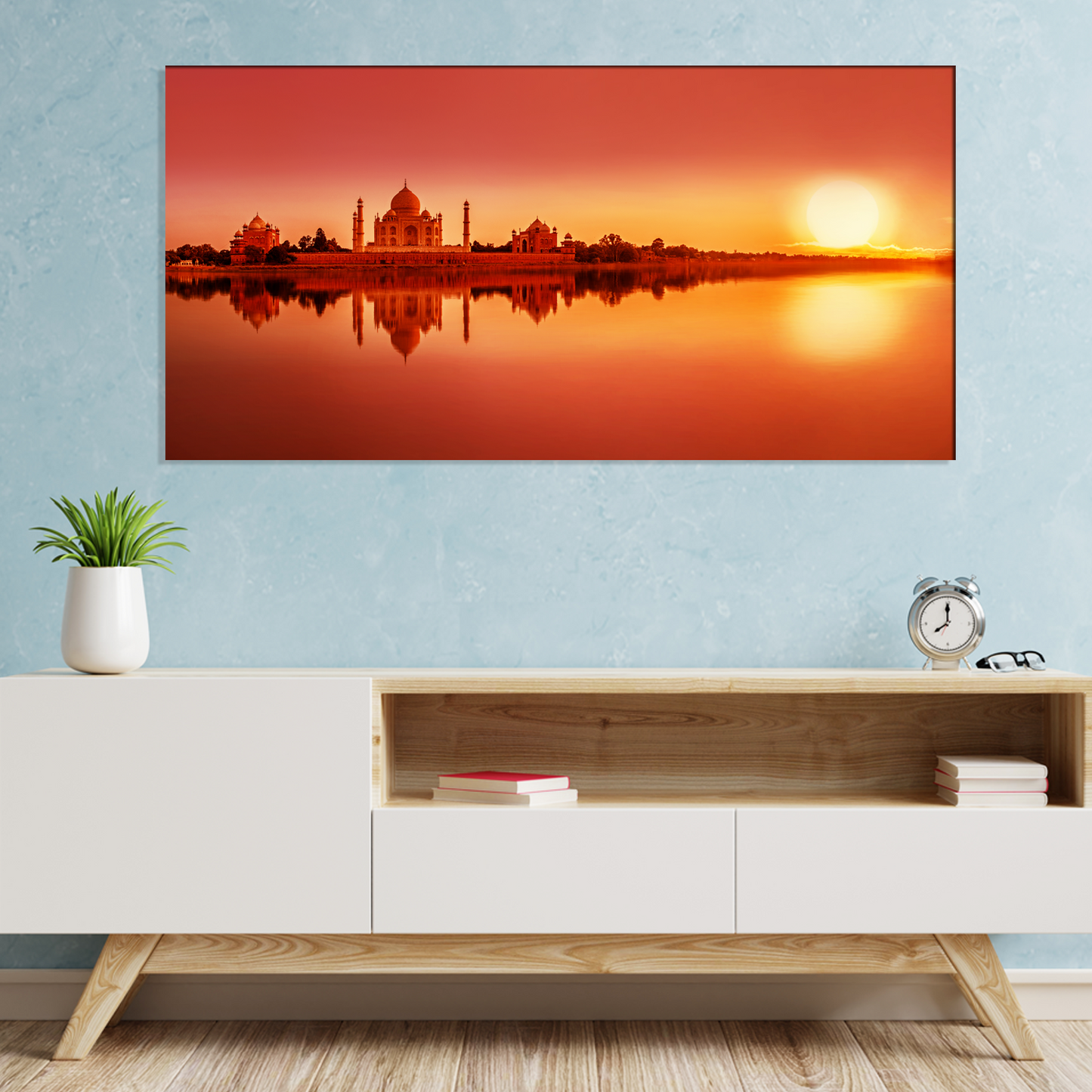 Panoramic View Of Taj Mahal During Sunset Canvas Wall Painting