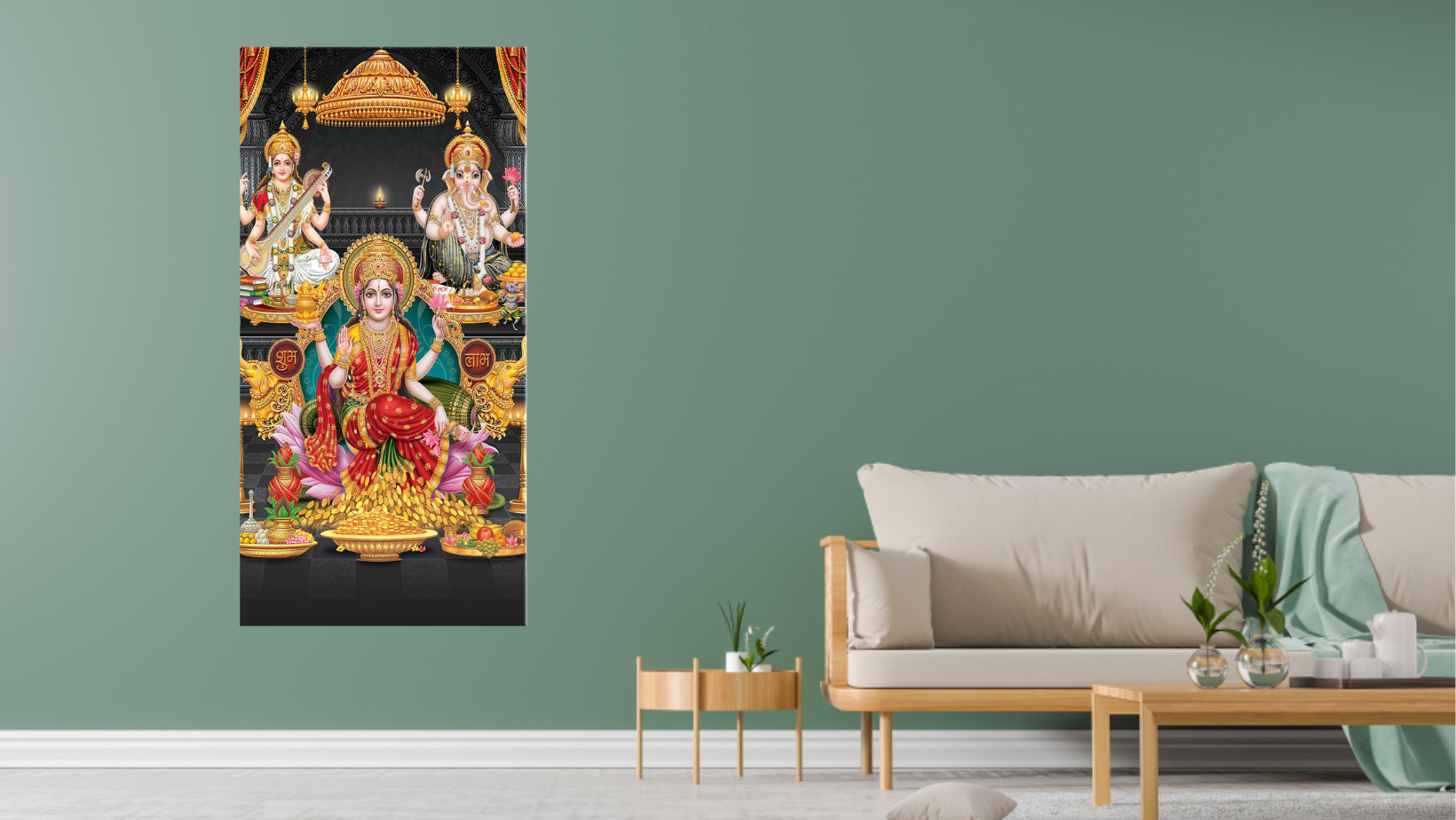 Goddess Lakshmi Ganesha & Saraswati Canvas wall Painting