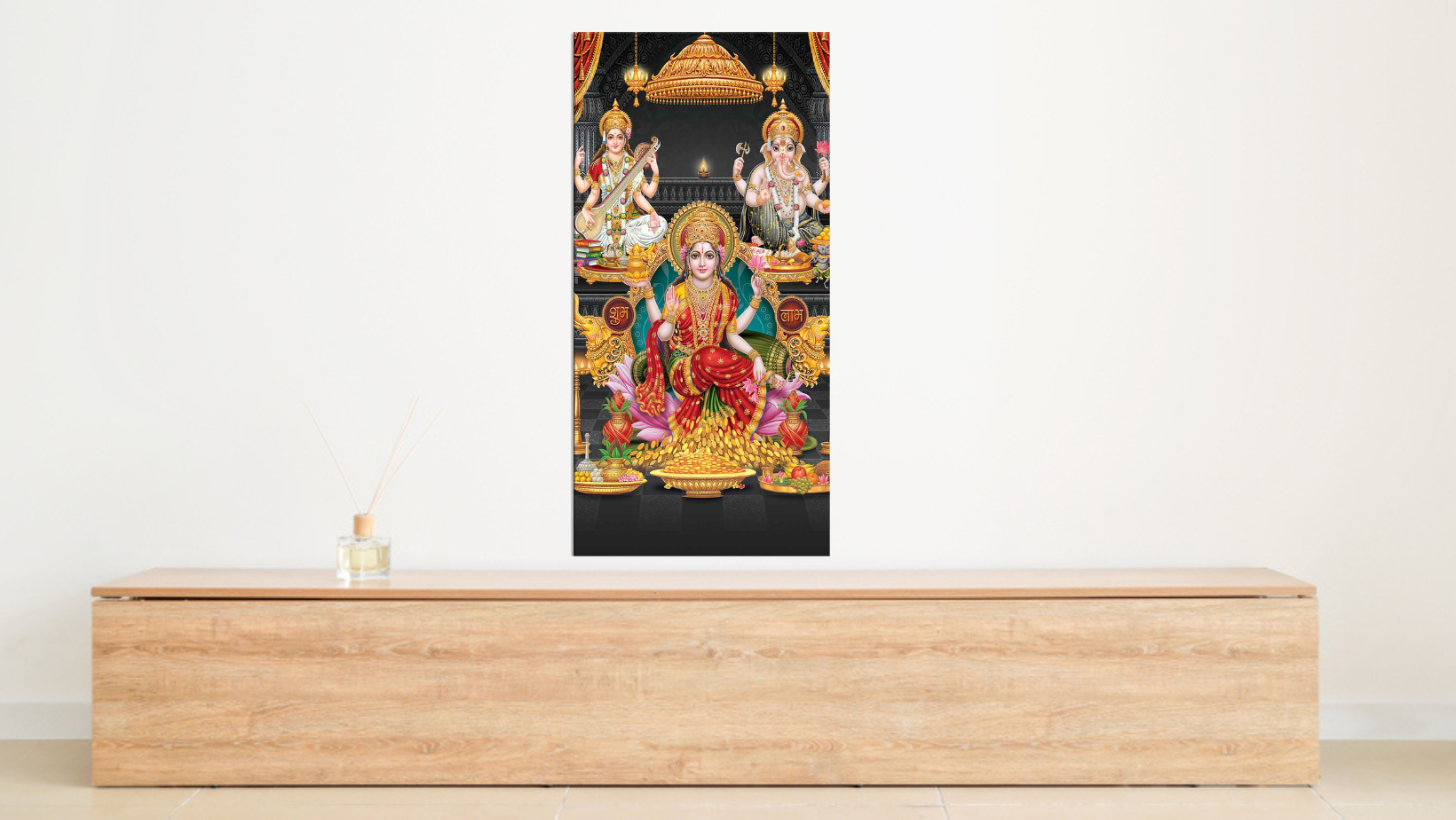 Goddess Lakshmi Ganesha & Saraswati Canvas wall Painting