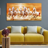 3D White Seven Horses Running Canvas Wall Painting