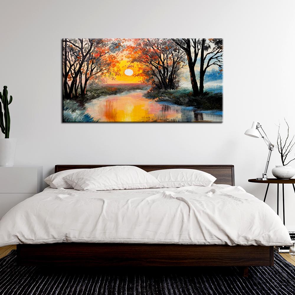 Beautiful Tree Forest River Canvas Wall Painting