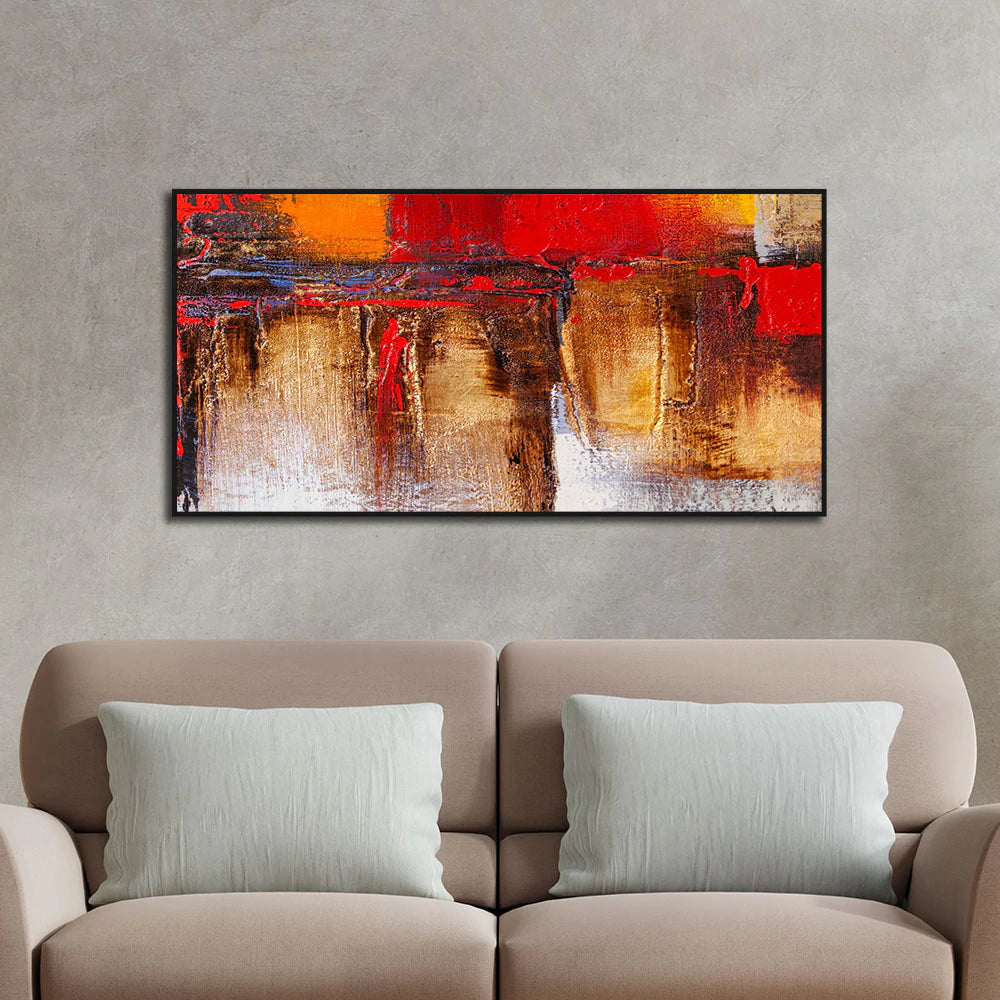 Red Gold Abstract Canvas Floating Frame Wall Painting
