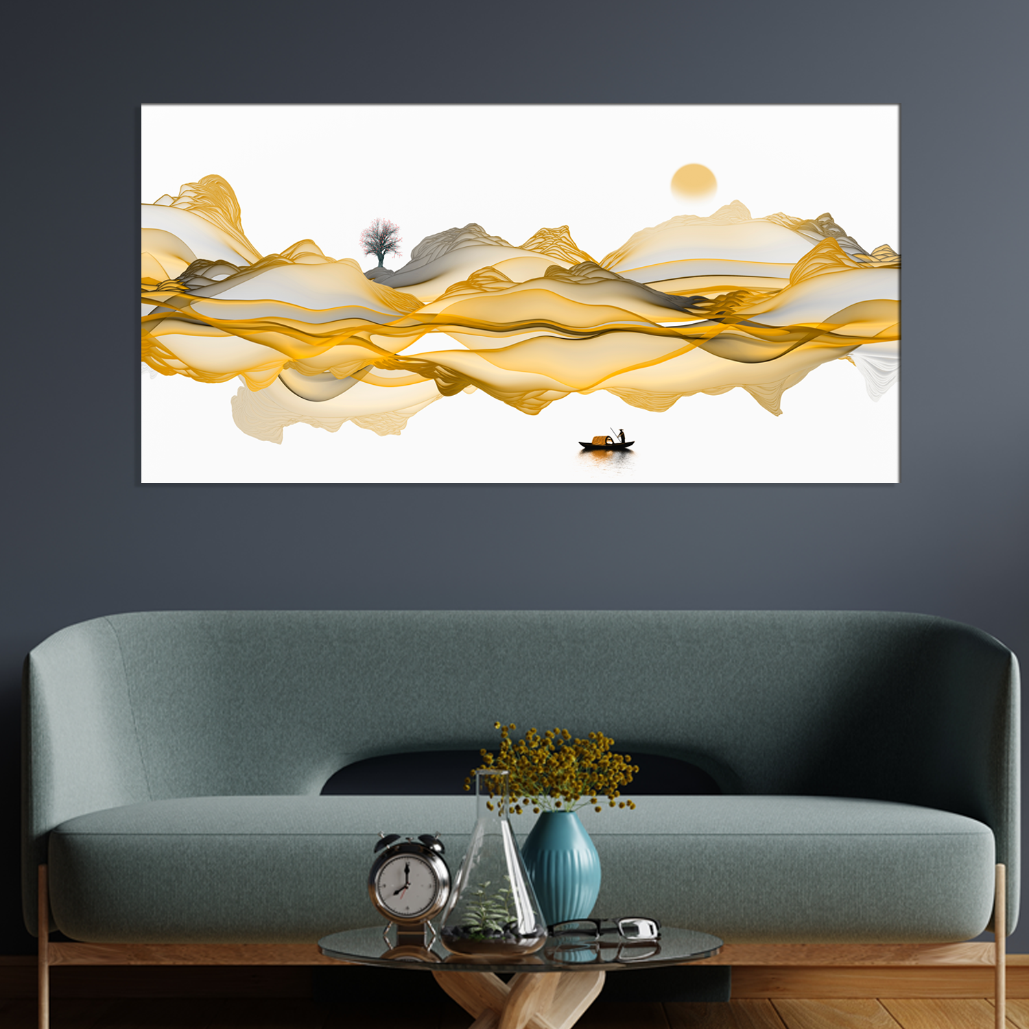 Abstract Golden Color Canvas Wall Painting